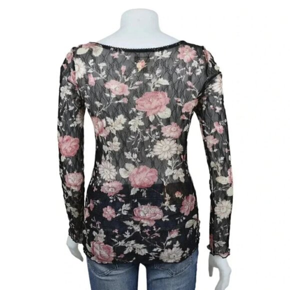 Ralph Lauren Denim & Supply Floral Sheer Blouse Black Pink Long Sleeve Medium - Picture 6 of 12